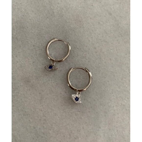 Boutique Jewelry - New Drop! Sterling Silver Huggie Hoop Crystal Evil Eye Dangle Earrings Brand New